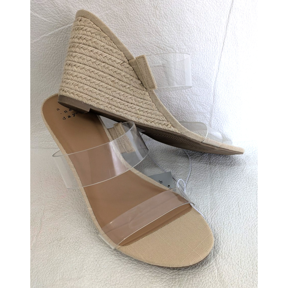 Womens Ansel Double Band Open Toe Wedge Heel Tan Size 10